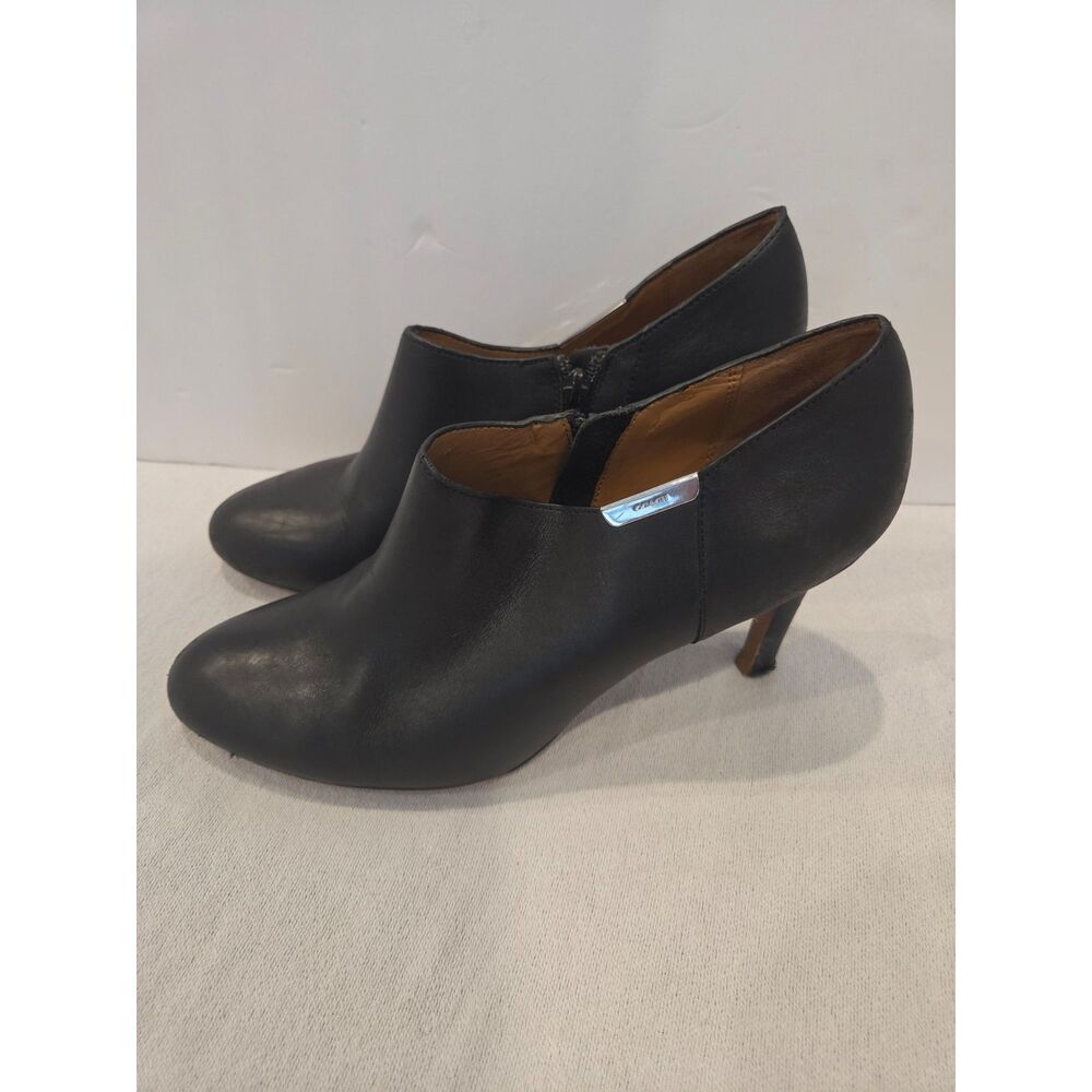 Coach Seneca Black Glazed Leather Ankle Booties High Heel Zipper Boots Size 10